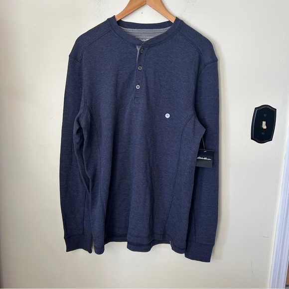 Eddie Bauer Men's Thermal Henley Heathered Navy Size M - Picture 1 of 5